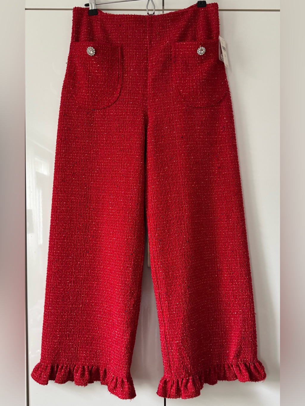 Nwt Size 30 -The Colette Crop Tweed Ruffle-Hem Trousers By Maeve (Us$ 158)